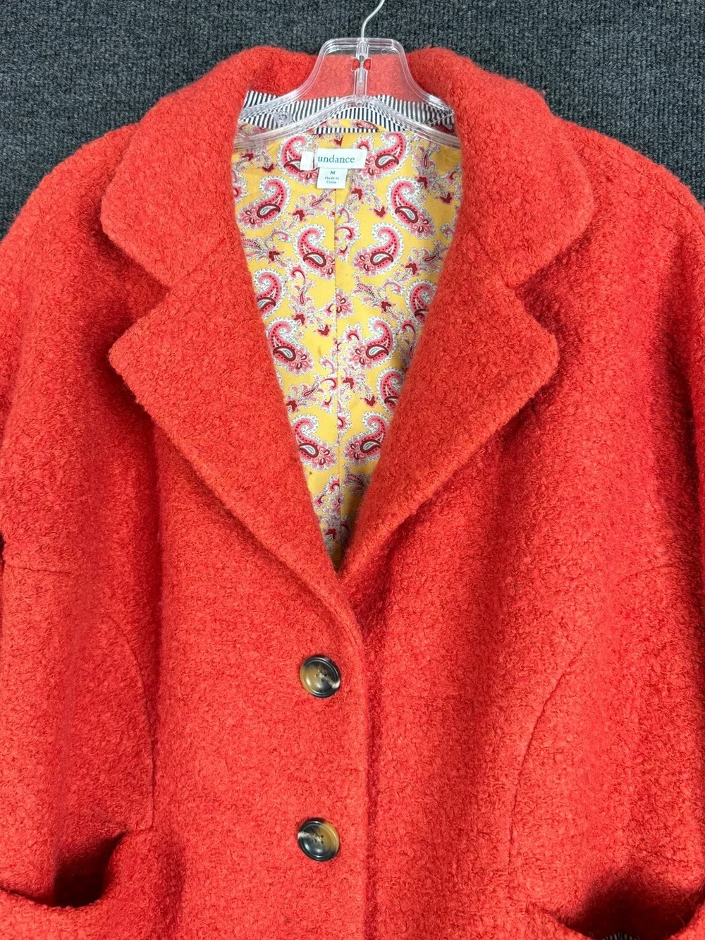 Sundance Coral Bouclé Wool Blend Coat Paisley Lined Oversized M